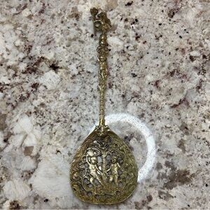 Vintage Italian Florentine Silver Olive Serving Spoon Cherubs 10" long ITALY